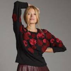 Maeve Black and Red Floral Sweater